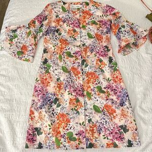 Sara Campbell orange pink & green floral dress size 4